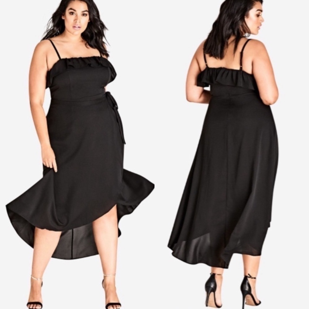 NWT City Chic Sweet Escape Spaghetti Strap Wrap Skirt Midi Dress In Black